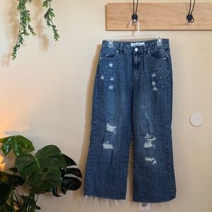 Indigo Rein Dark Blue Distressed Cropped Jeans